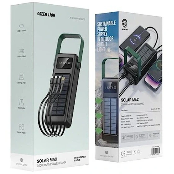 پاوربانک گرین لاین مدل Solar Max ظرفیت 30000 میلی‌آمپر ساعت